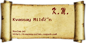 Kvassay Milán névjegykártya